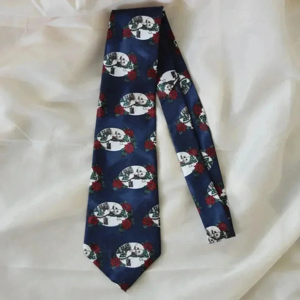 THINKING OF YOU TIES Vintage Christmas Neck Tie Navy White Red